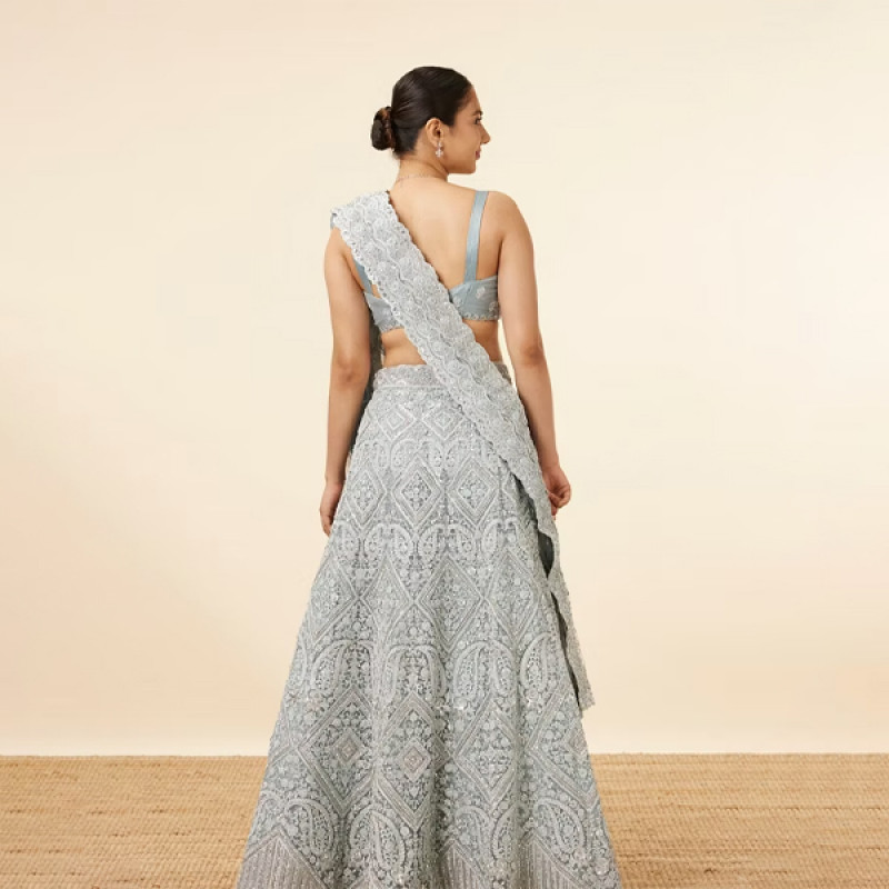 Light Blue Stone Embellished Bridal Lehenga